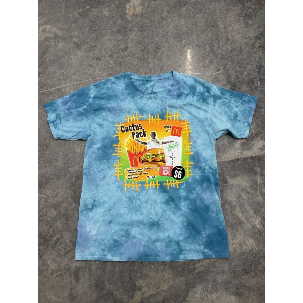 Cactus Jack Shirt Mens XL Blue‎ Tie Dye McDonalds Cactus Pack Graphic Tee